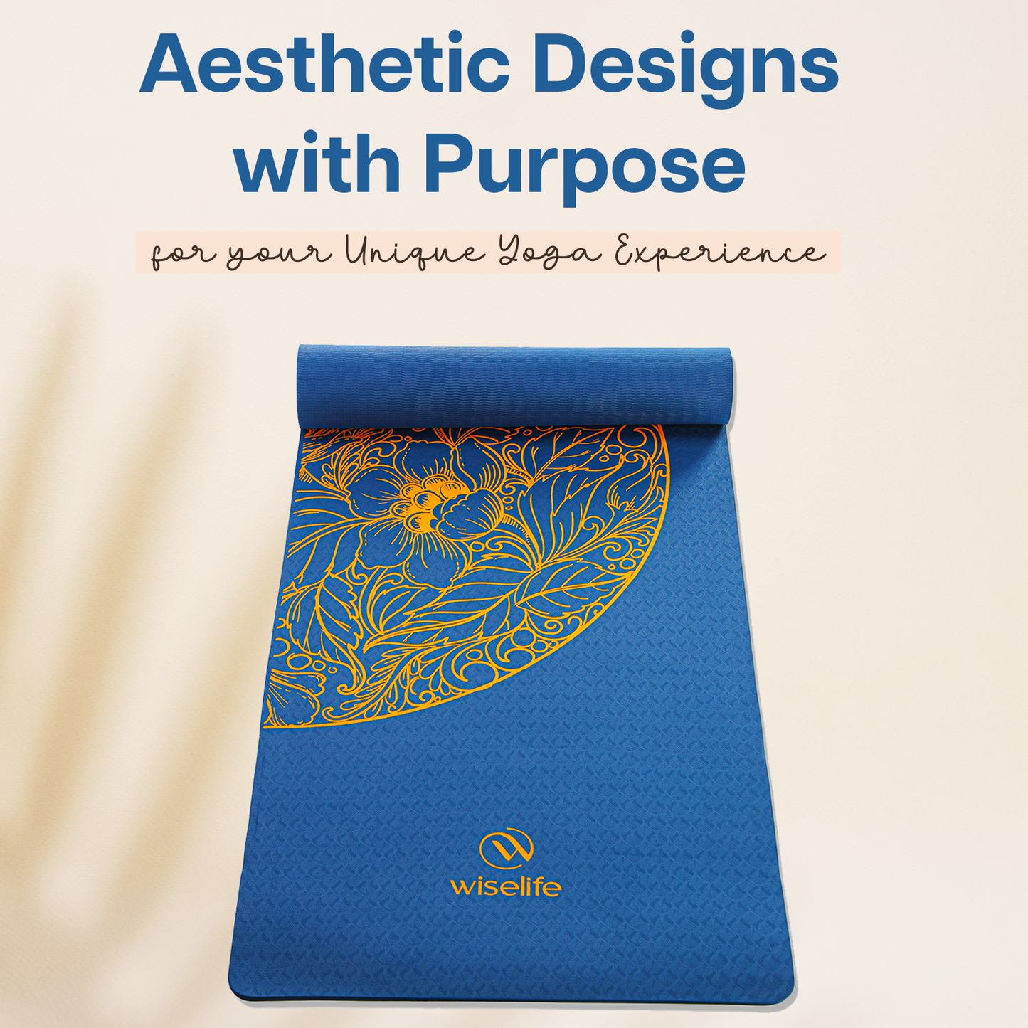 Purpose Printed Yoga Mat Ocean Gold Mandala Navy Blue - 6mm