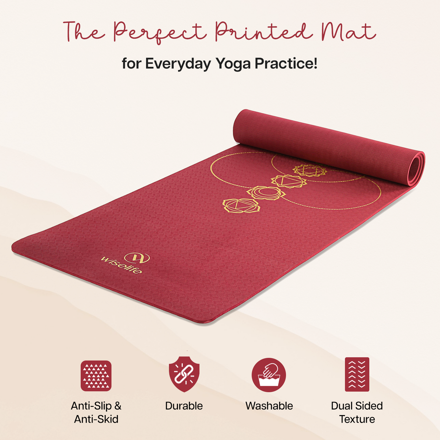 Purpose Printed Yoga Mat Chakra Wine - 6mm