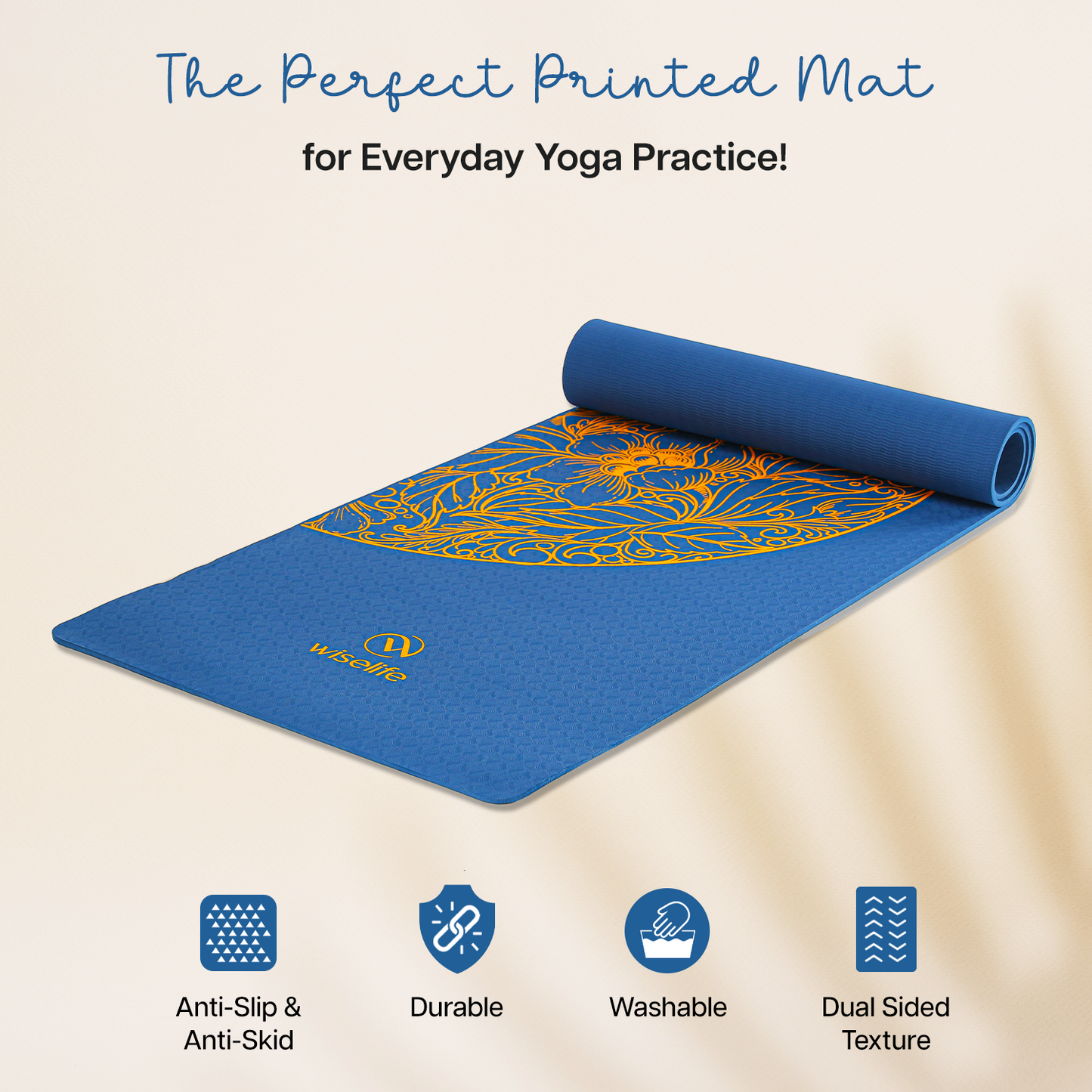 Purpose Printed Yoga Mat Ocean Gold Mandala Navy Blue - 6mm
