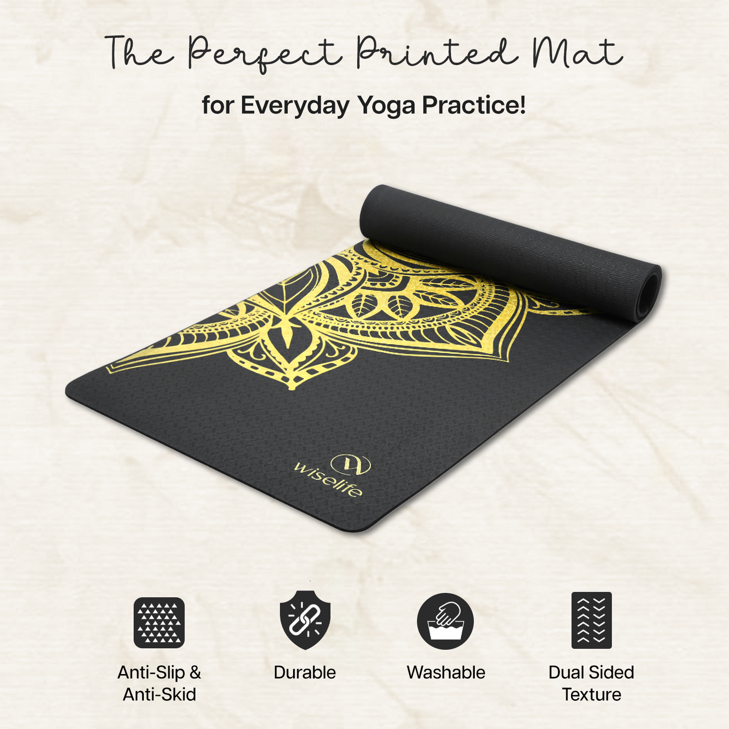 Purpose Printed Yoga Mat Black Metallic - 6mm