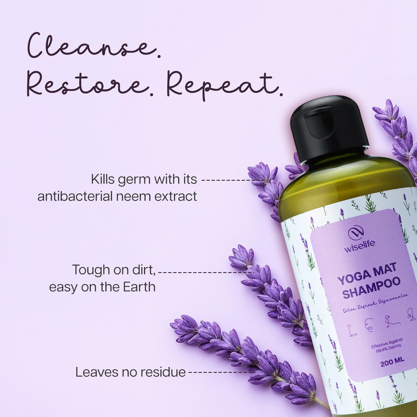 Wiselife Yoga Mat Shampoo- Lavendar 200ml