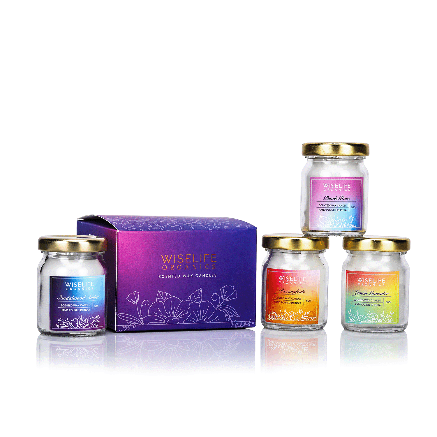 WiseLife Organics Scented Candle Gift Set of 4 candles (50g)