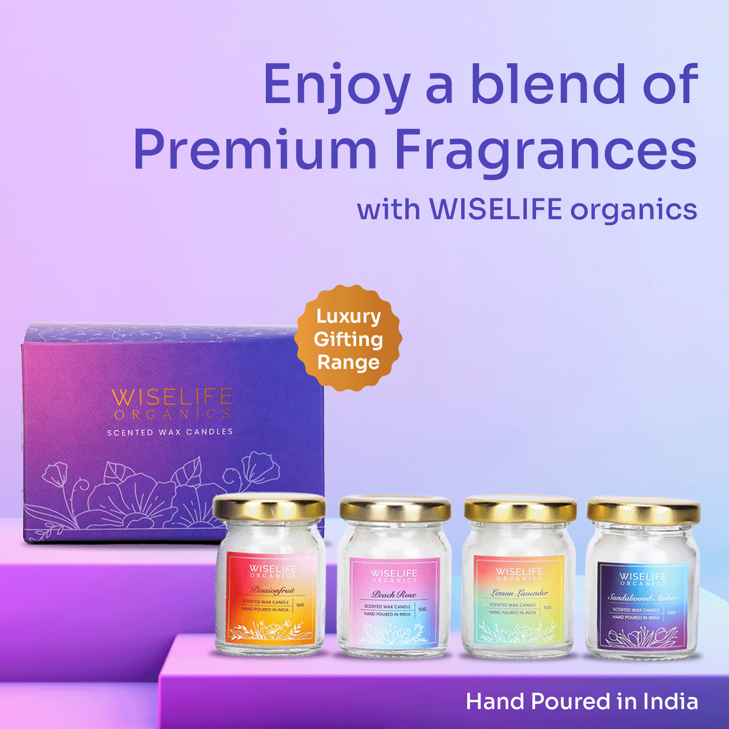 WiseLife Organics Scented Candle Gift Set of 4 candles (50g)