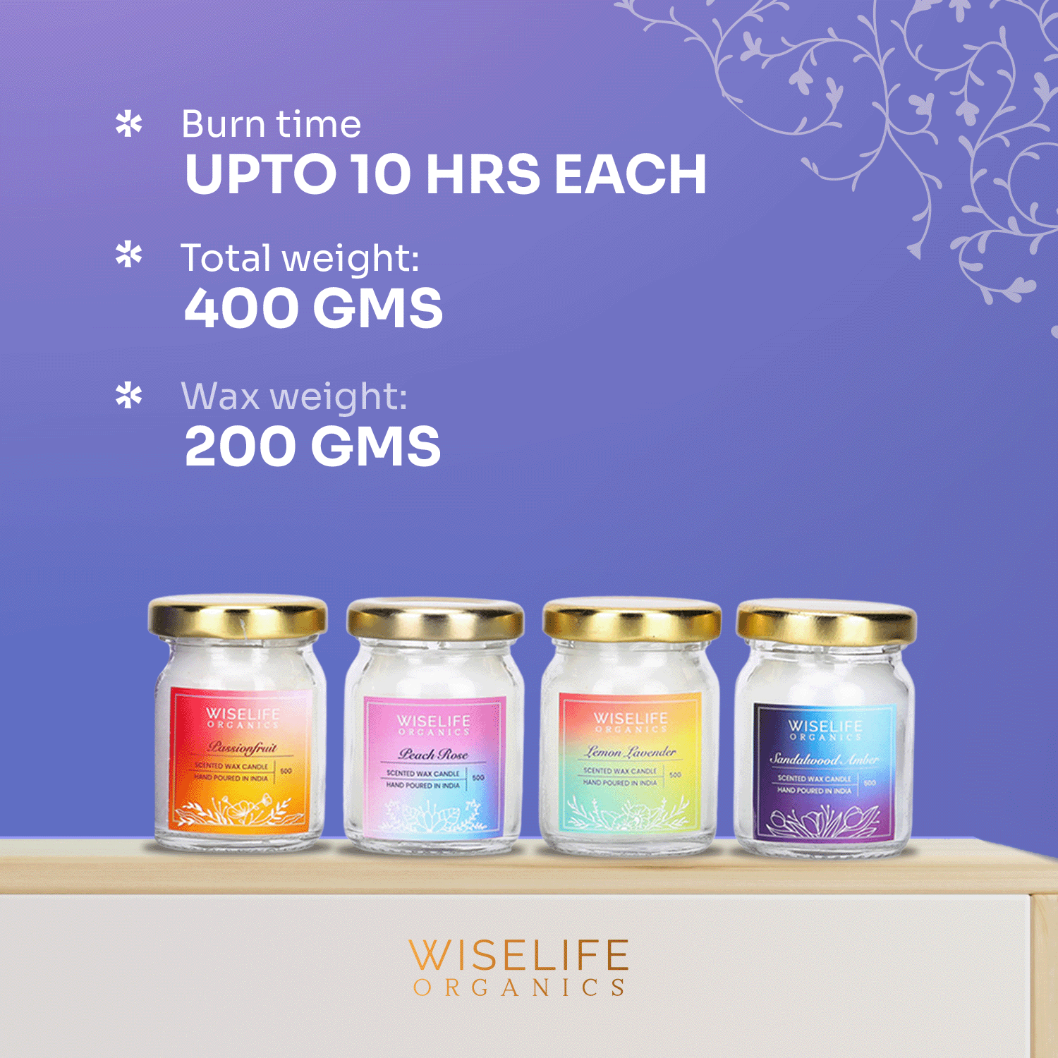 WiseLife Organics Scented Candle Gift Set of 4 candles (50g)