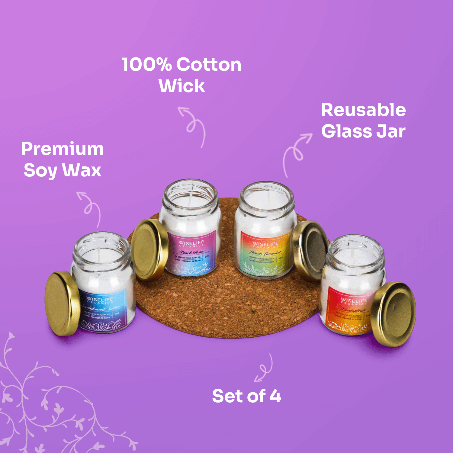 WiseLife Organics Scented Candle Gift Set of 4 candles (50g)