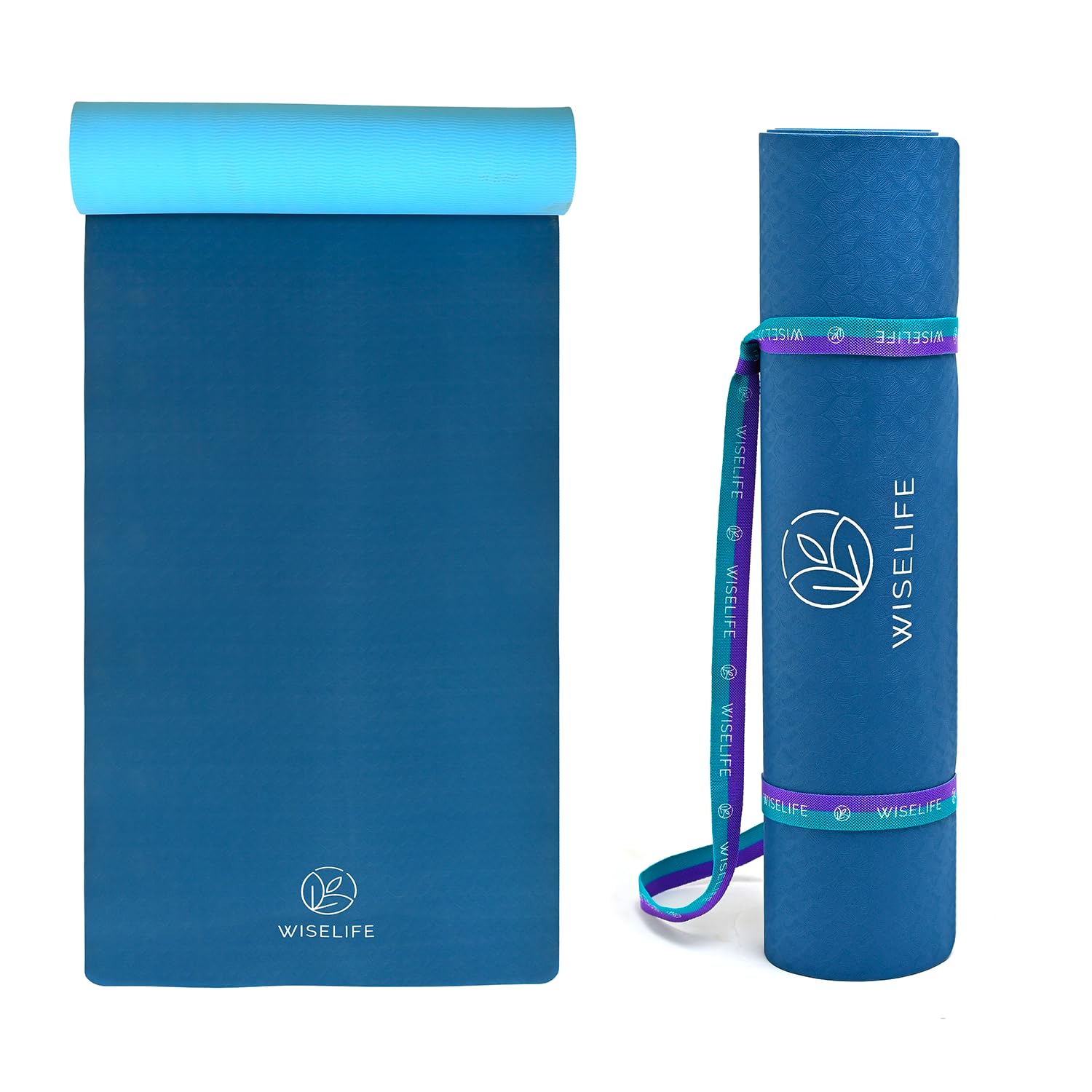 WiseLife Classic Sea Blue Yoga Mat + Sleek Yoga Strap + Yoga Mat