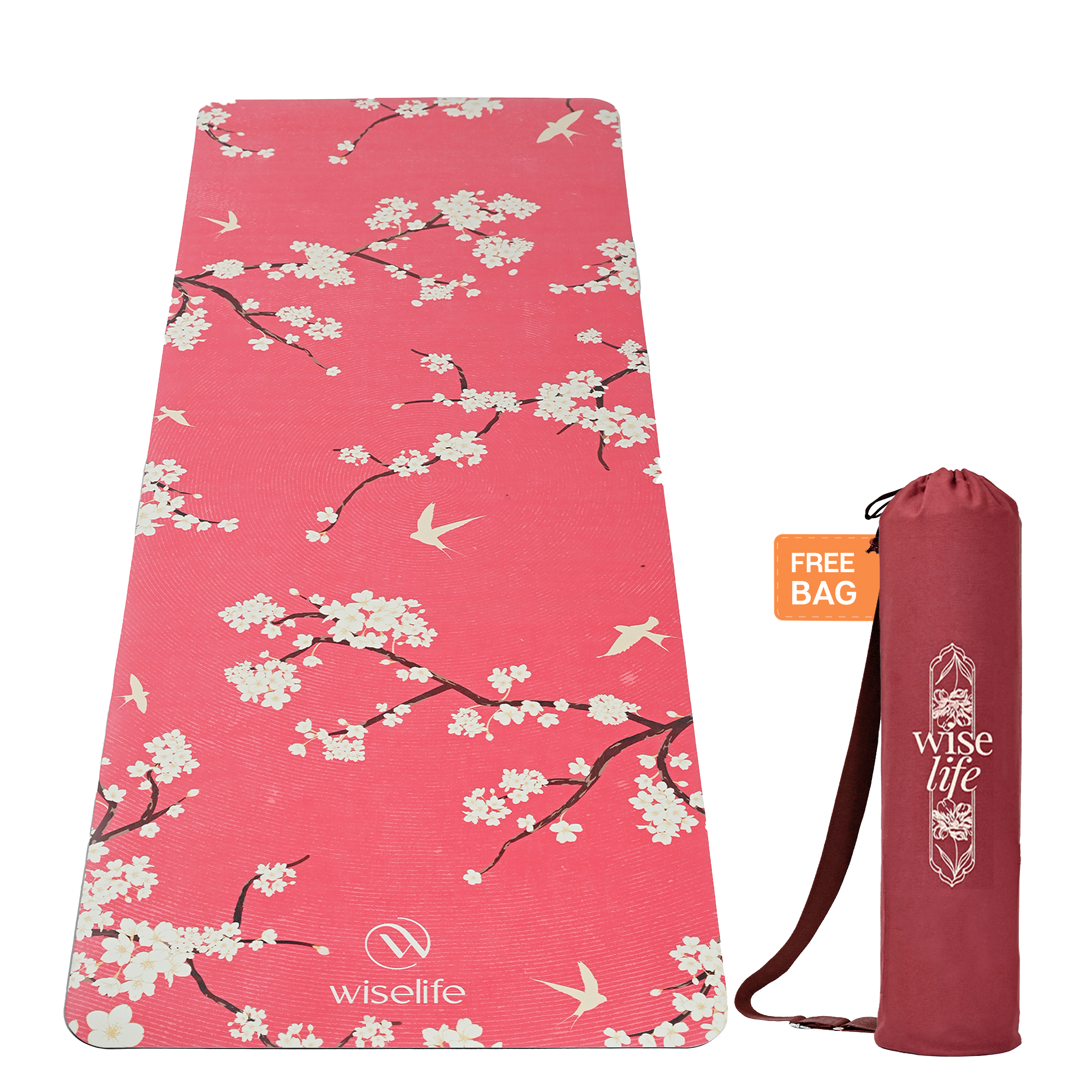 PU Printed & Natural Rubber Yoga Mat - 6mm, Cherry Blossom