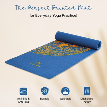 Purpose Printed Yoga Mat Ocean Gold Mandala Navy Blue - 6mm