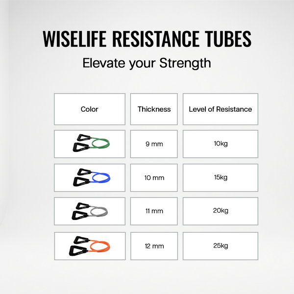 wiselife resistance tube , resistance tube set , resistance tube for full body workout , resistance tube 30-45 kg , 
resistance tube for physiotherapy  , resistance tube - set of 11 , resistance tube for home workout , resistance tube 20kg , resistance tube anti snap , resistance tube with handle