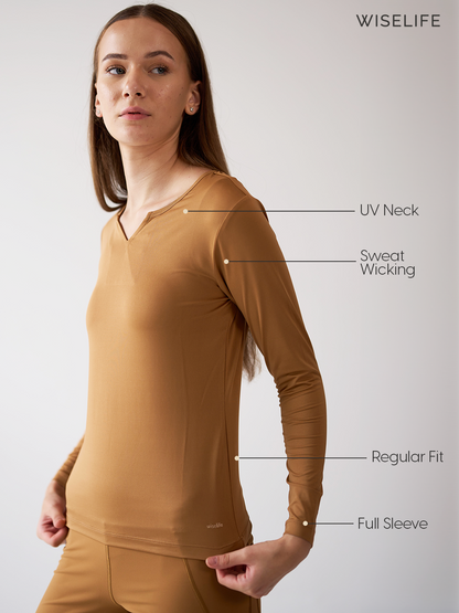 Wise Full Sleeve Yoga Top (Brown)