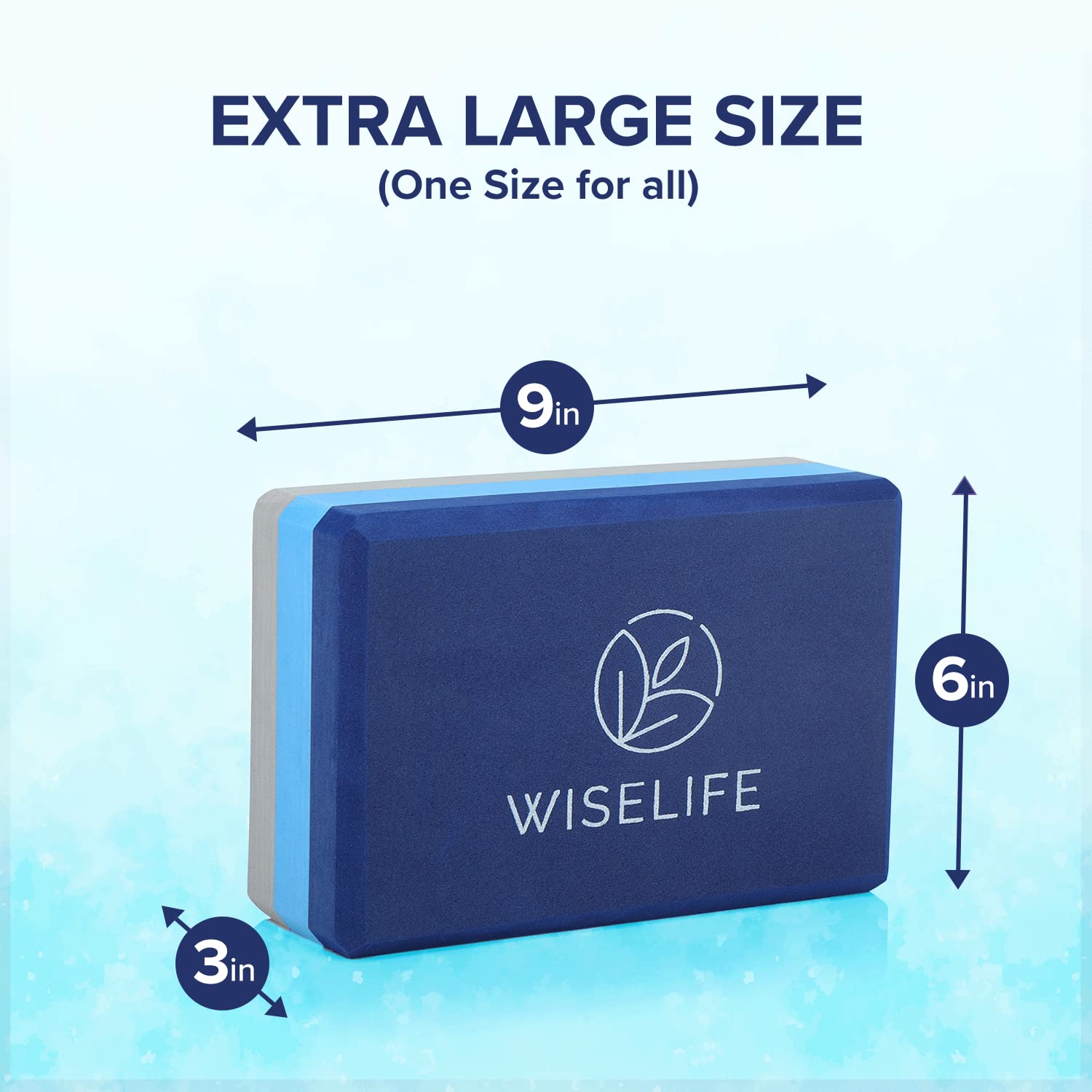 WiseLife Teal Yoga Block Set + Blue Yoga Belt, Yoga Brick (Set of 2, Extra  Large Size), Yoga Stretch Belt/Strap (Navy Blue, 8 feet long)