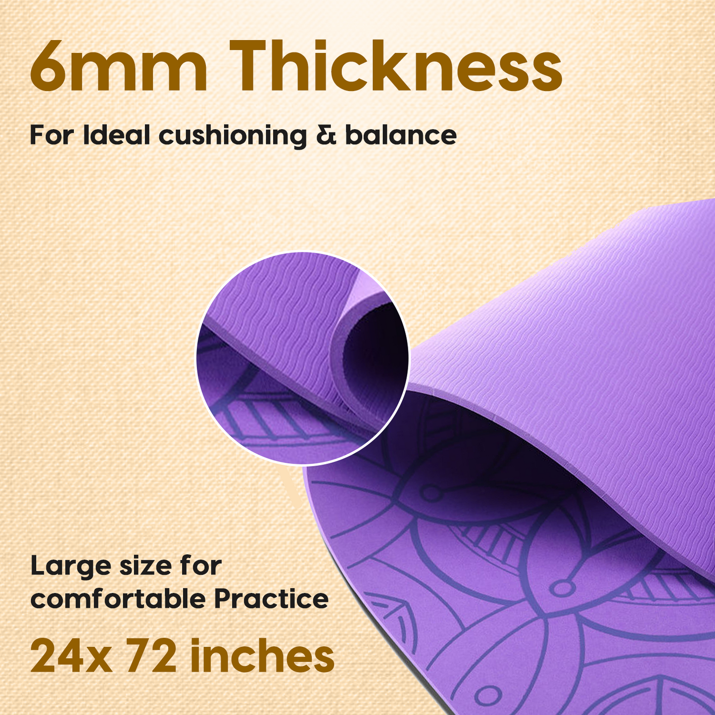 Purpose Printed Yoga Mat - Lilac Purple (6MM)