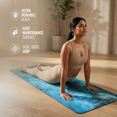 PU Printed & Natural Rubber Yoga Mat - 6mm, Deep Ocean