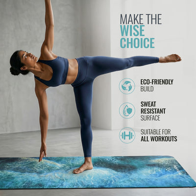 PU Printed & Natural Rubber Yoga Mat - 6mm, Deep Ocean