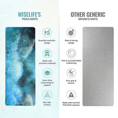 PU Printed & Natural Rubber Yoga Mat - 6mm, Deep Ocean