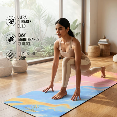 PU Printed & Natural Rubber Yoga Mat - 6mm, Abstract Marble