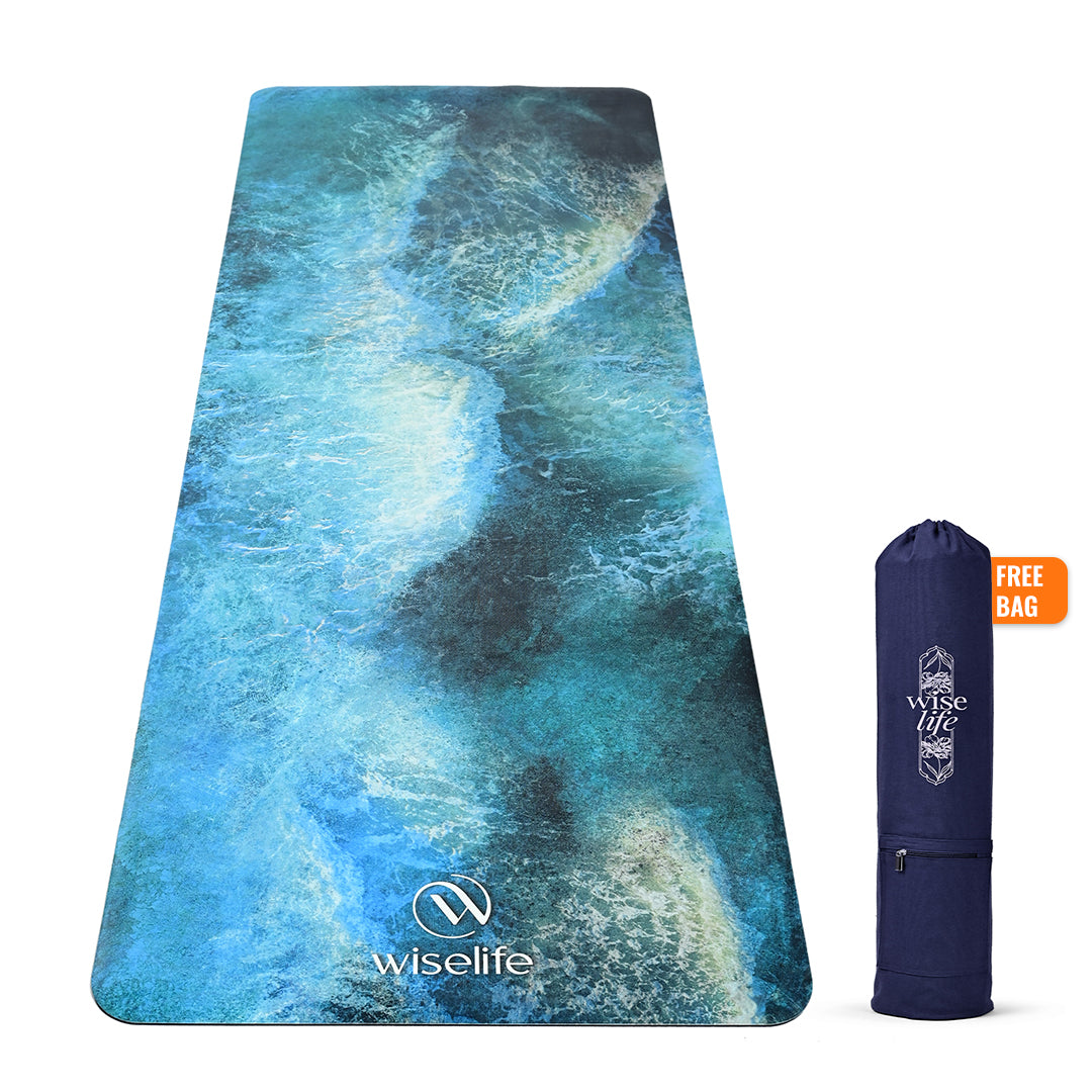 PU Printed & Natural Rubber Yoga Mat - 6mm, Deep Ocean