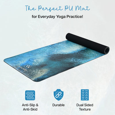 PU Printed & Natural Rubber Yoga Mat - 6mm, Deep Ocean