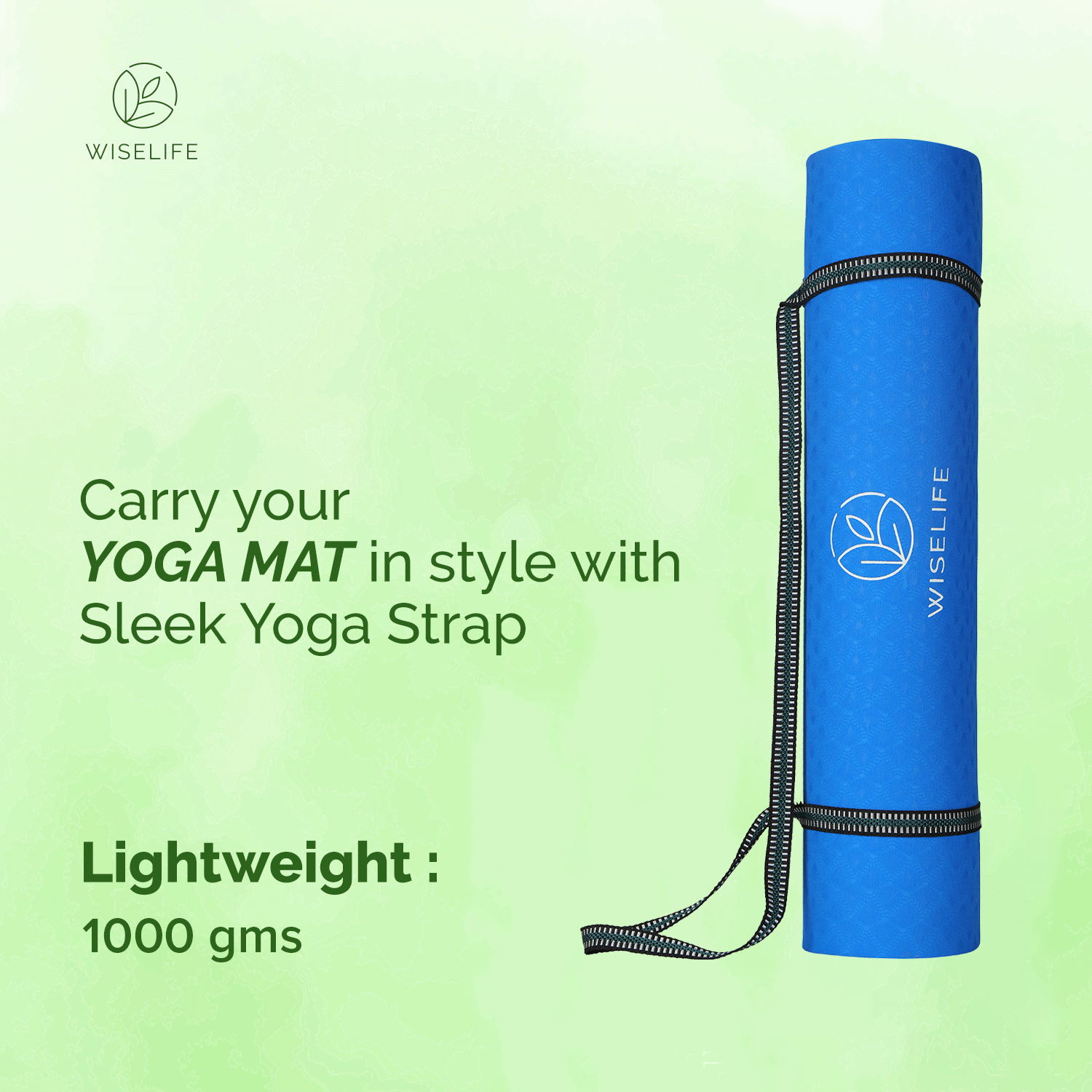 WiseLife Classic Sea Blue Yoga Mat + Sleek Yoga Strap + Yoga Mat