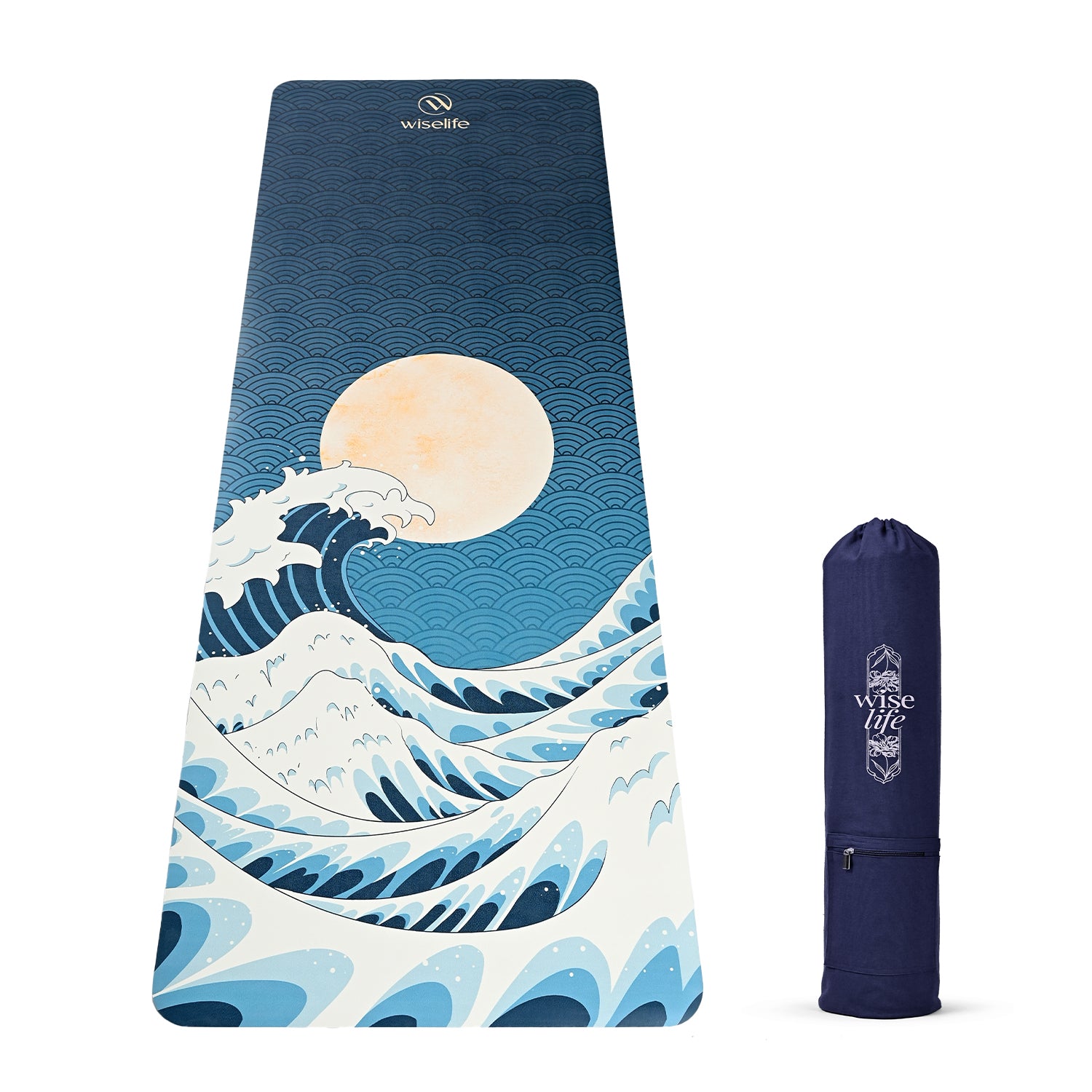 PU Printed & Natural Rubber Yoga Mat - 6mm, Japanese Wave
