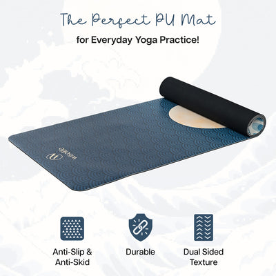 PU Printed & Natural Rubber Yoga Mat - 6mm, Japanese Wave