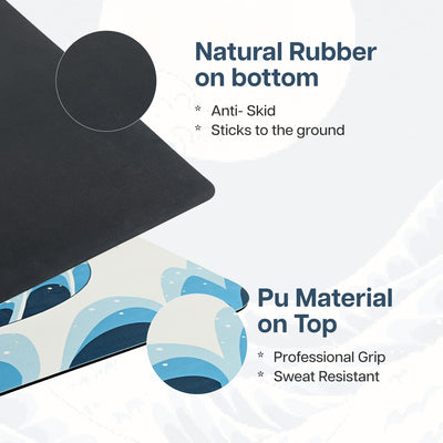 PU Printed & Natural Rubber Yoga Mat - 6mm, Japanese Wave
