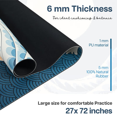 PU Printed & Natural Rubber Yoga Mat - 6mm, Japanese Wave