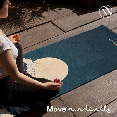 PU Printed & Natural Rubber Yoga Mat - 6mm, Japanese Wave