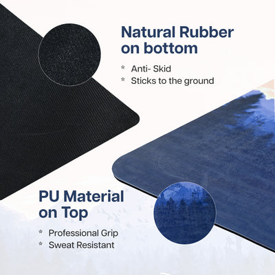PU & Natural Rubber Yoga Mat - 6mm, - 6mm, Mountain Peace