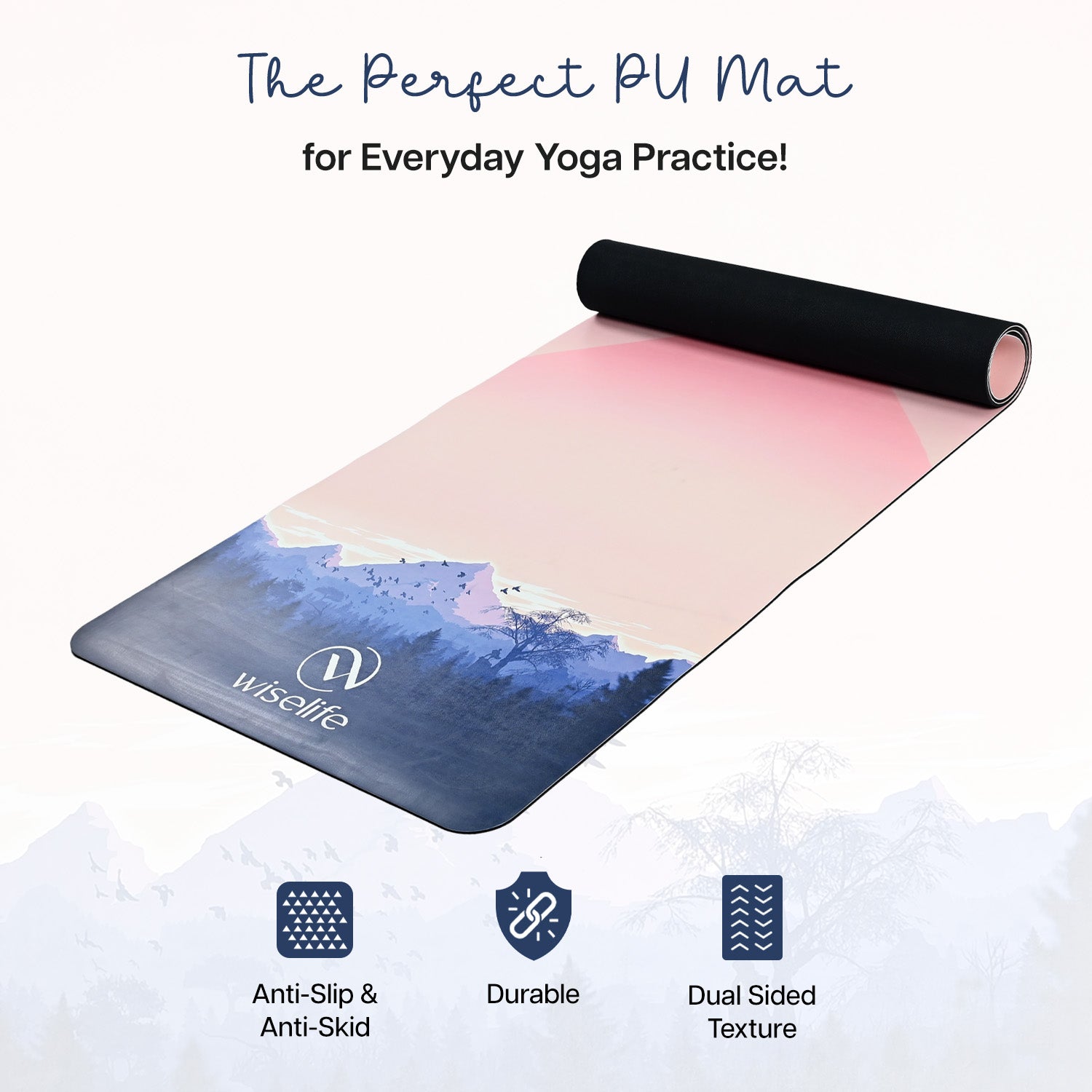 Microfiber & Natural Rubber Yoga Mat - 6mm, Mountain Peace