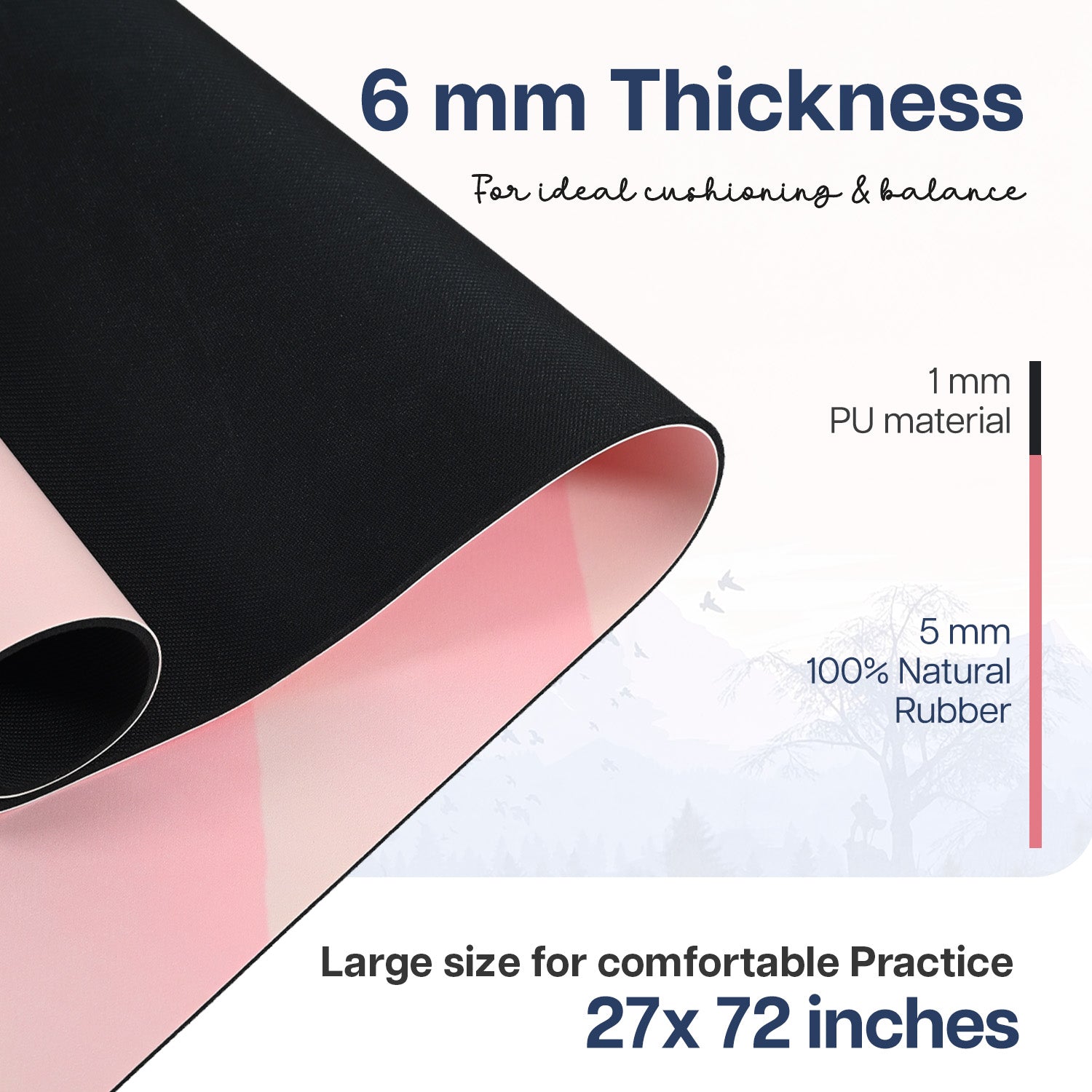Microfiber & Natural Rubber Yoga Mat - 6mm, Mountain Peace
