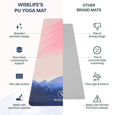 PU & Natural Rubber Yoga Mat - 6mm, - 6mm, Mountain Peace