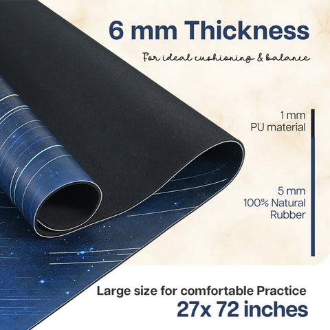 PU Printed & Natural Rubber Yoga Mat - 6mm, Night Sky