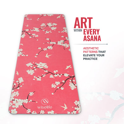 PU Printed & Natural Rubber Yoga Mat - 6mm, Cherry Blossom