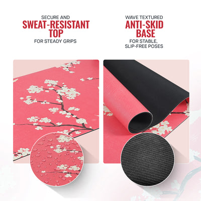 PU Printed & Natural Rubber Yoga Mat - 6mm, Cherry Blossom