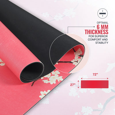 PU Printed & Natural Rubber Yoga Mat - 6mm, Cherry Blossom