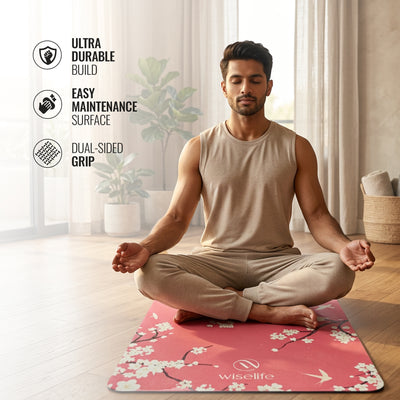 PU Printed & Natural Rubber Yoga Mat - 6mm, Cherry Blossom