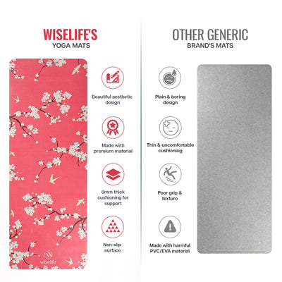PU Printed & Natural Rubber Yoga Mat - 6mm, Cherry Blossom