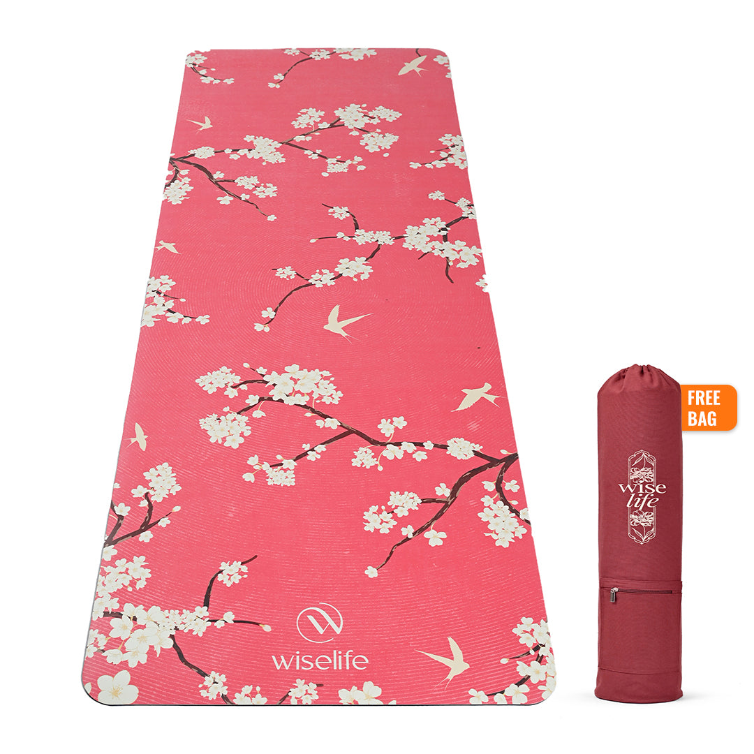 PU Printed & Natural Rubber Yoga Mat - 6mm, Cherry Blossom