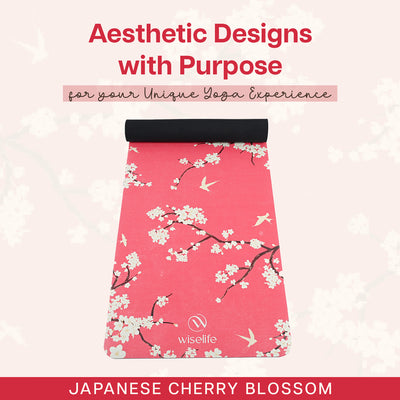 PU Printed & Natural Rubber Yoga Mat - 6mm, Cherry Blossom