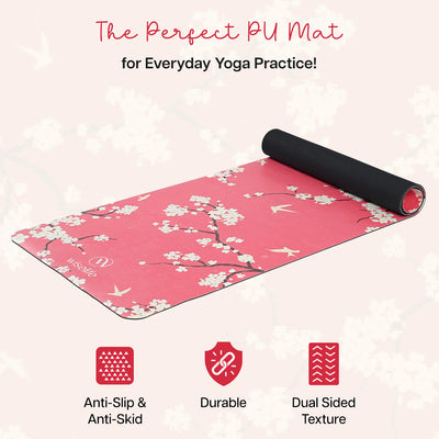 PU Printed & Natural Rubber Yoga Mat - 6mm, Cherry Blossom
