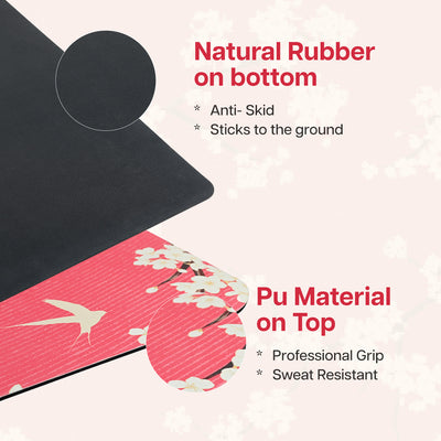 PU Printed & Natural Rubber Yoga Mat - 6mm, Cherry Blossom