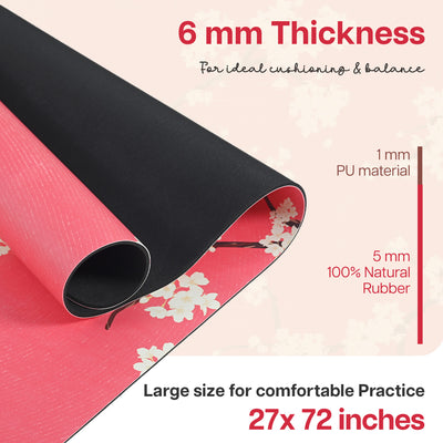 PU Printed & Natural Rubber Yoga Mat - 6mm, Cherry Blossom