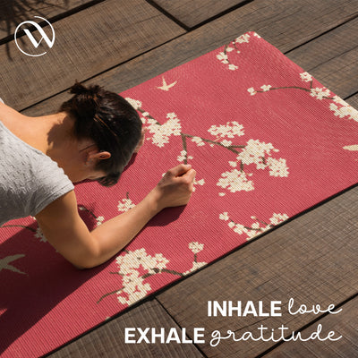 PU Printed & Natural Rubber Yoga Mat - 6mm, Cherry Blossom