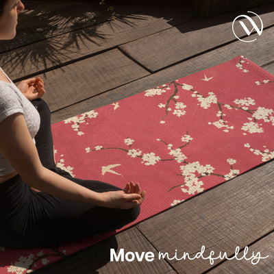 PU Printed & Natural Rubber Yoga Mat - 6mm, Cherry Blossom