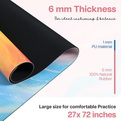 PU Printed & Natural Rubber Yoga Mat - 6mm, Abstract Marble