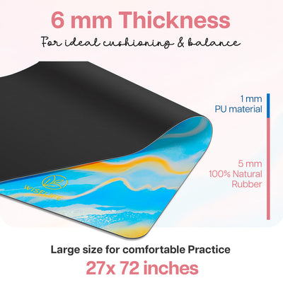 PU Printed & Natural Rubber Yoga Mat - 6mm, Abstract Marble