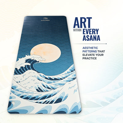 PU Printed & Natural Rubber Yoga Mat - 6mm, Japanese Wave