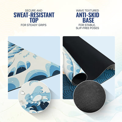 PU Printed & Natural Rubber Yoga Mat - 6mm, Japanese Wave