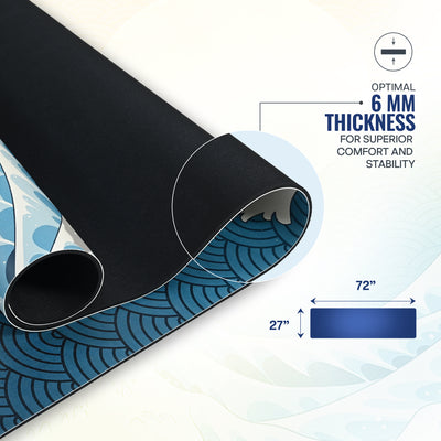 PU Printed & Natural Rubber Yoga Mat - 6mm, Japanese Wave